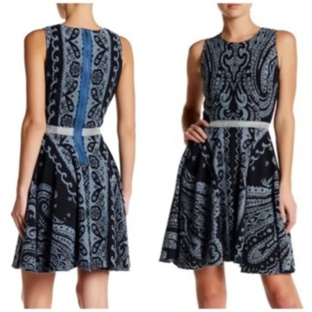 Johnny Was For Love and Liberty Dress Med Blue  Paisley Flare Sleeveless New